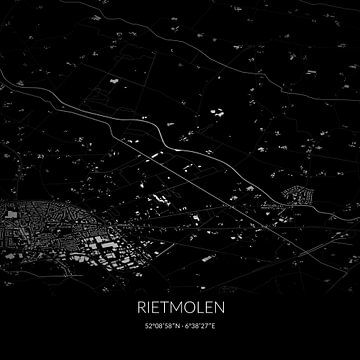 Zwart-witte landkaart van Rietmolen, Gelderland. van Rezona
