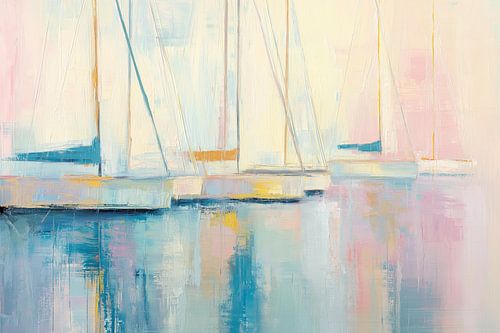 Zeilboten abstract in pastel kleuren