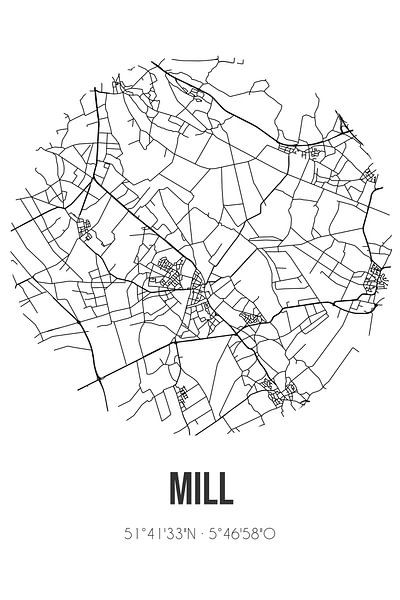 Mill (Noord-Brabant) | Landkaart | Zwart-wit van Stad & Wand