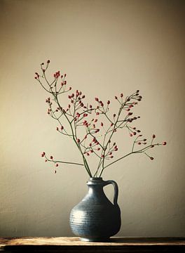 Blaue Vase mit Beeren von Karin Bazuin