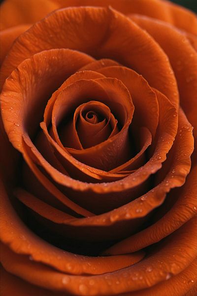 Orange rose with dewdrops close-up by Art & Soul Creations