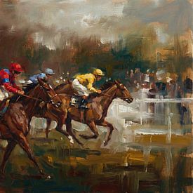 Peinture impressionniste dynamique représentant une course hippique sur Jan Keteleer
