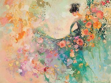 Bloemen Jurk | Vrouw Bloemen van ARTEO Schilderijen