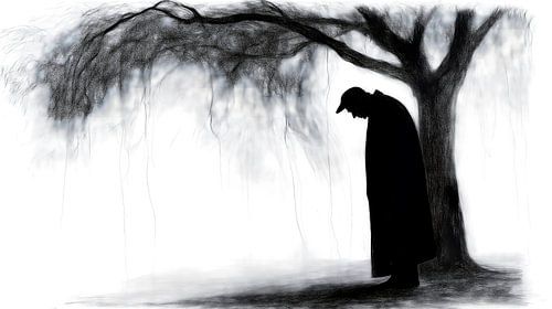 Homme seul sous un saule