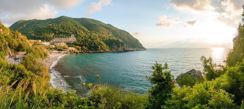 green spaces, blue sea &amp; sunset sky over Corfu by Leo Schindzielorz
