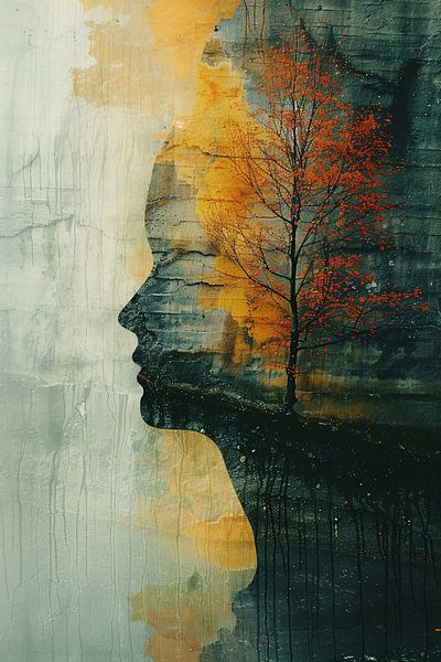 Woman with tree in autumn colours by Art & Soul Creations