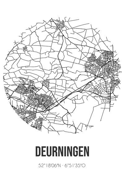 Deurningen (Overijssel) | Map | Black and white by Prints of Place