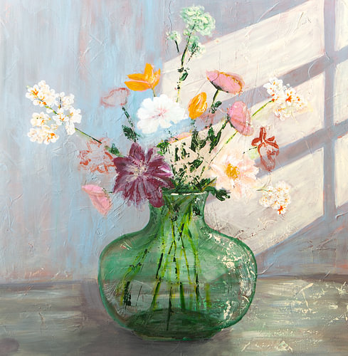 The Green Vase, a green glass vase with flowers.
