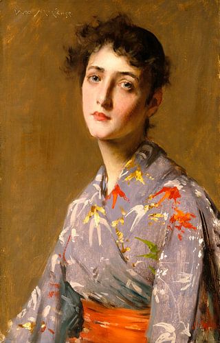 Meisje in een Japans kostuum, William Merritt Chase