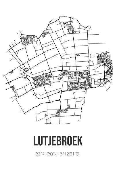 Lutjebroek (Noord-Holland) | Map | Black and White by Prints of Place