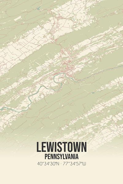 Carte ancienne de Lewistown (Pennsylvanie), USA. par Affiches de lieux