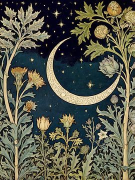 Moon And Flowers Style William Morris by TOAN TRAN