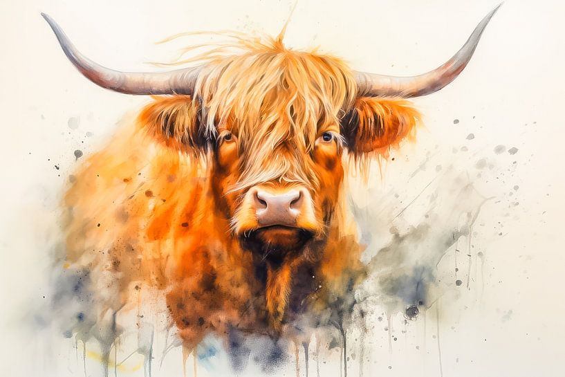 Schottischer Highlander in Aquarell von Thea
