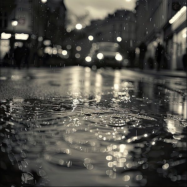 Evening in rainy city by Vlindertuin-Art