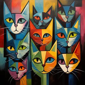 Katzen abstrakt bunt von The Xclusive Art