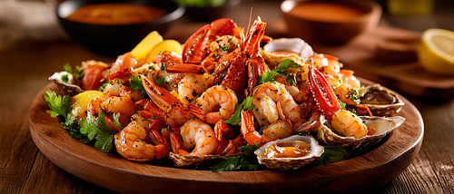 Seafood platter with lemon decoration