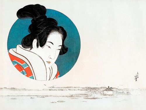 Japanese art ukiyo-e. Japanese woman by Hokusai. Vintage woodblock print by Dina Dankers