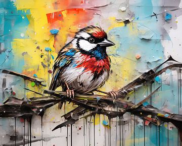 Buntes Vogelportrait | Vogel Street-Art von Blikvanger Schilderijen