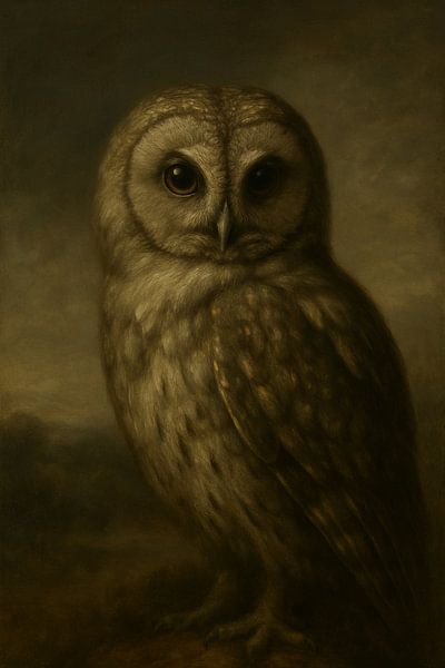 Sober country art - owl in warm tones by Kleurenrijk