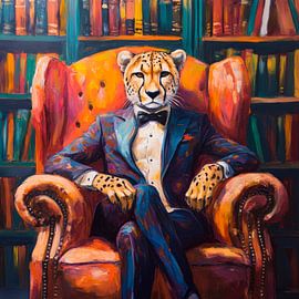 Elegant leopard in a reading chair by Poster Art Shop
