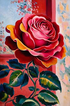 Kleurrijke realistische roos schilderij van Art & Soul Creations