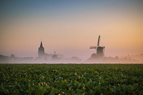 Nebliger Sonnenaufgang in Wouw, Nordbrabant von Rick van Geel