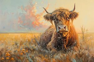 Avondrust der schottischen Highlander-Kuh