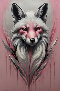 Abstract fox in pink and silver by De Muurdecoratie