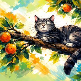 Katze im Apfelbaum von Linda de Klein