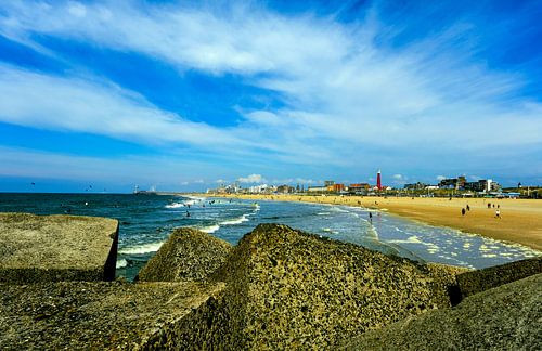 Scheveningen pier with stones and the beach
