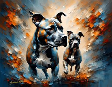 Hondenkunst - Amerikaanse Staffordshire Terrier 1 van Johannas Art Creations
