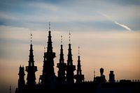 Towers city hall Leuven at dusk