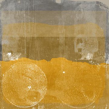 Modern abstract art. Shapes in yellow, brown, taupe. by Dina Dankers