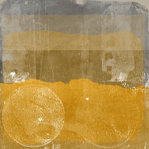 Moderne abstracte kunst. Vormen in geel, bruin, taupe.