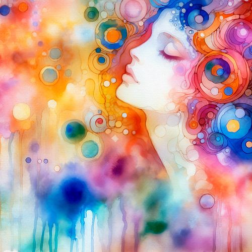 Modern abstract portret met bloemen