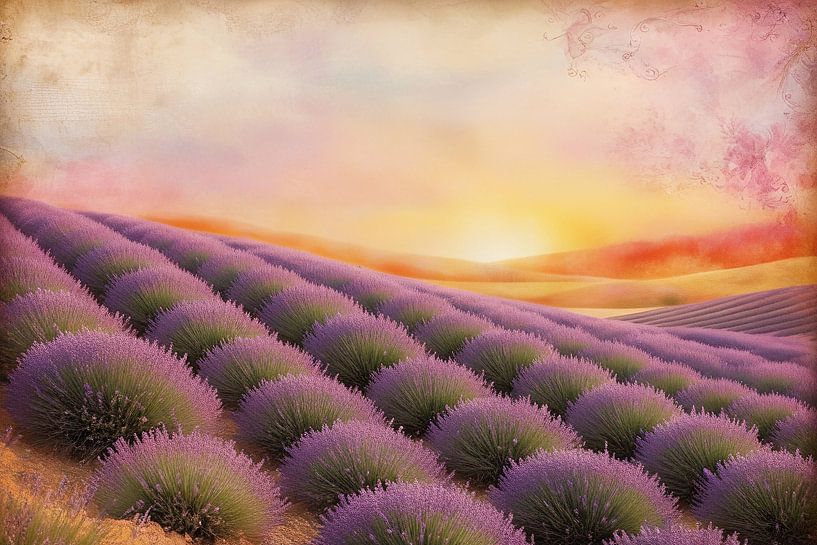 Soothing lavender fields at sunset by Imperial Art House