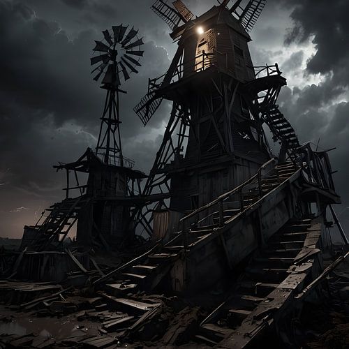 rotting windmill, steampunk