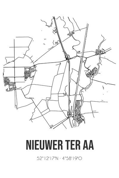 Nieuwer Ter Aa (Utrecht) | Landkaart | Zwart-wit van Stad & Wand