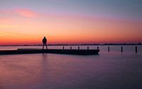 Sonnenuntergang mit einer Person auf einem Gerüst, Loswal - Kudelstaart