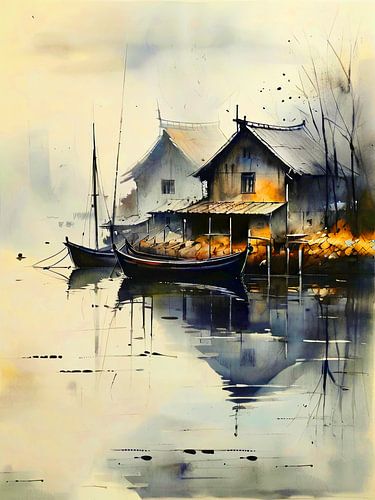 Watercolor  Of A Village