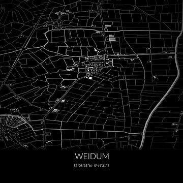 Zwart-witte landkaart van Weidum, Fryslan. van Rezona