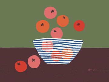 Bowl with oranges and apples - Colourful illustration by Anna Benge