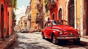 Rode oude auto in een Italiaanse straat, Art Desig van Animaflora PicsStock