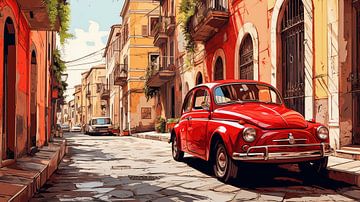 Old red vintage car in an Italian street, Art Desig by Animaflora PicsStock