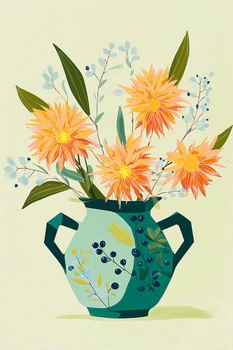 Dahlias in groen Keramiek no.1