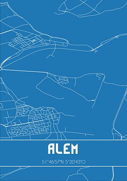 Blauwdruk | Landkaart | Alem (Gelderland) van MijnStadsPoster