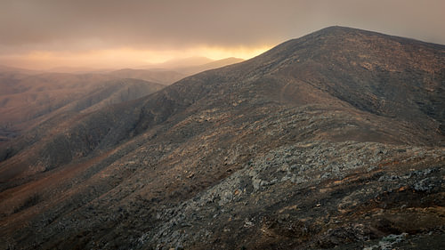A rugged mountain panorama at sunrise