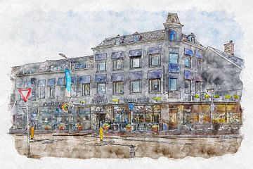 Hotel Central &amp; Restaurant Sistermans in Roosendaal (Aquarell) von Art by Jeronimo