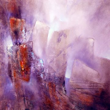 Abstracte compositie: violet, roos en sienna van Annette Schmucker