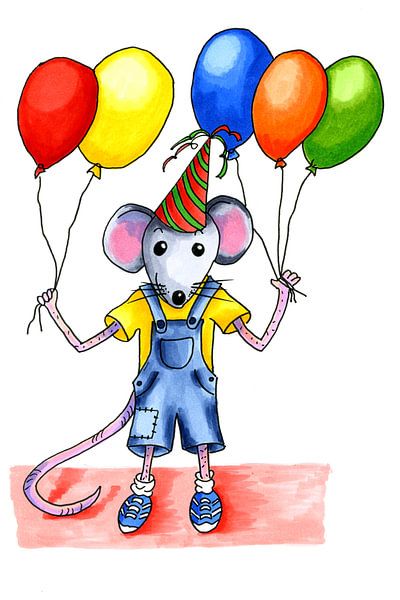 Festliche kleine Maus mit Luftballons von Ivonne Wierink